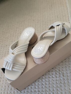 Vince Camuto Cream Braided Strap Block Heel Mules